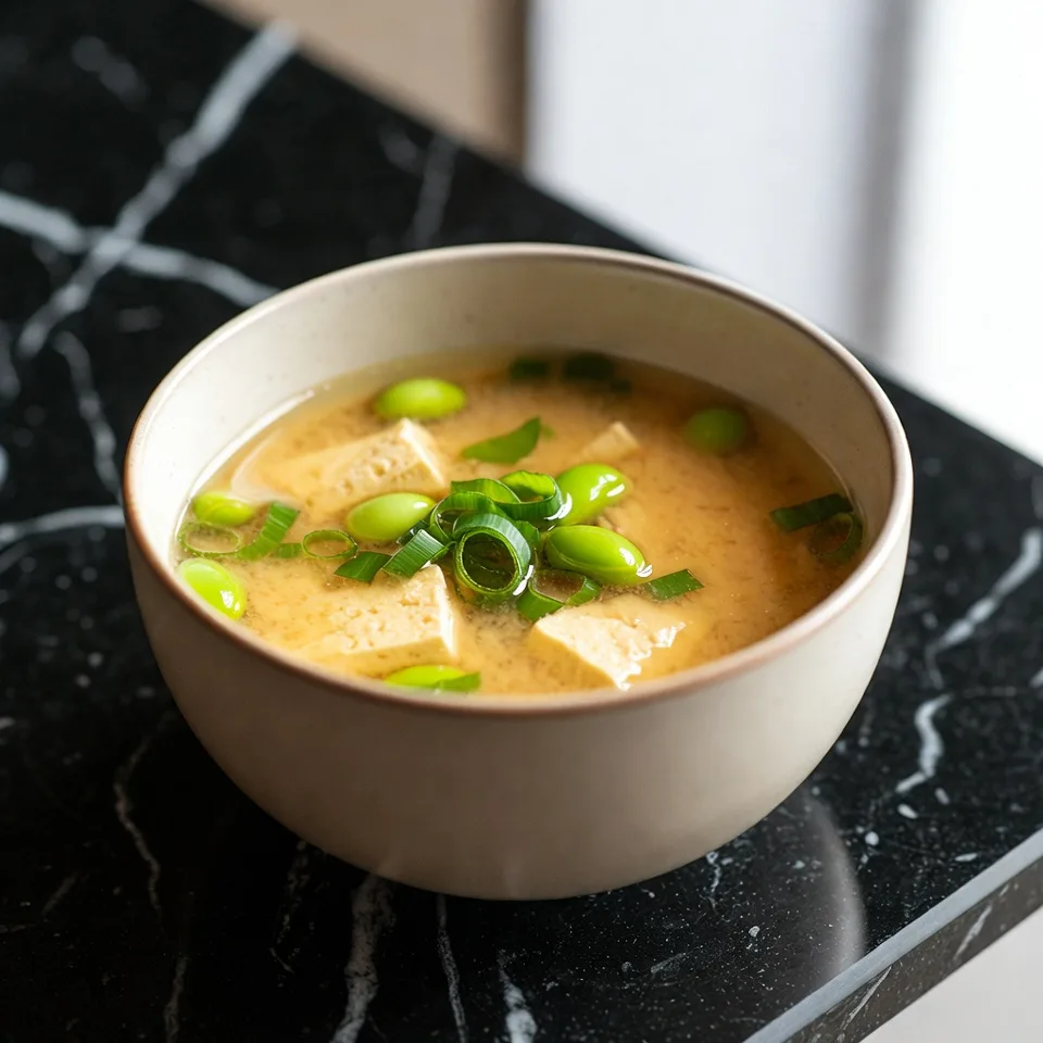 Misosoppa med tofu och edamame