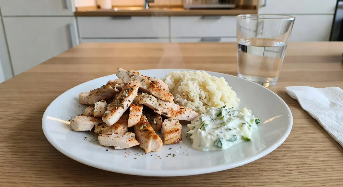 Kycklingkebab med blomkålsris och fräsch tzatziki