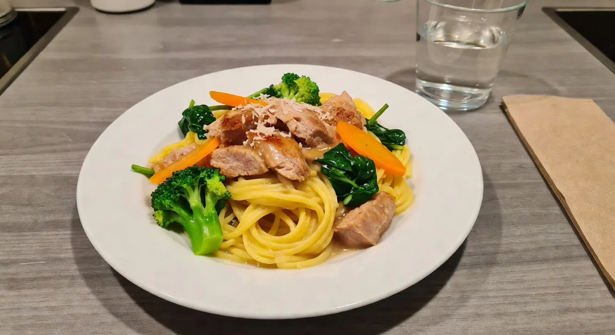 Kycklingramen med grönsaker och äggnudlar