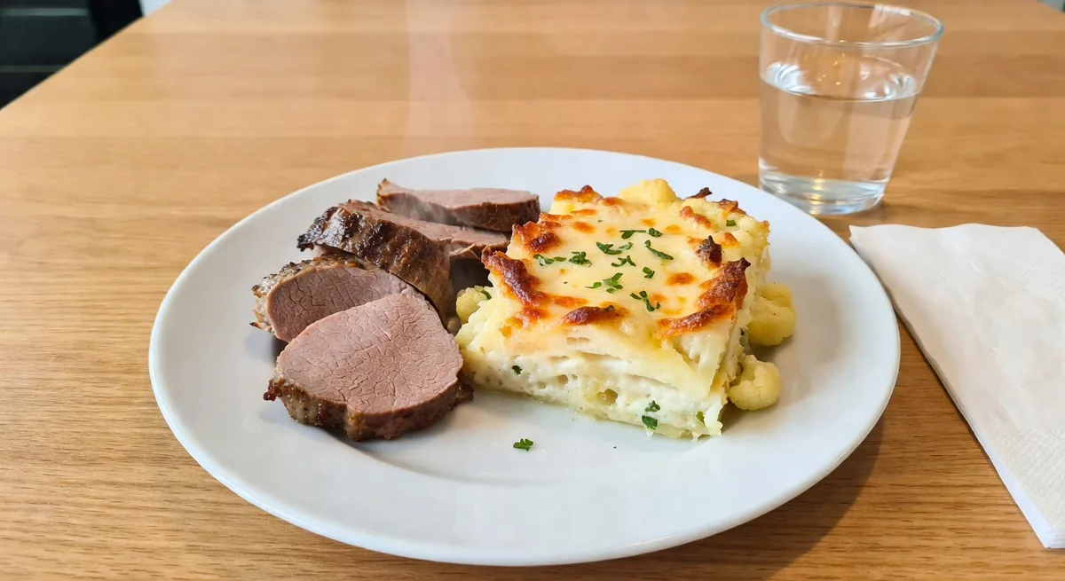 Saftig fläskfilé med blomkålsgratäng