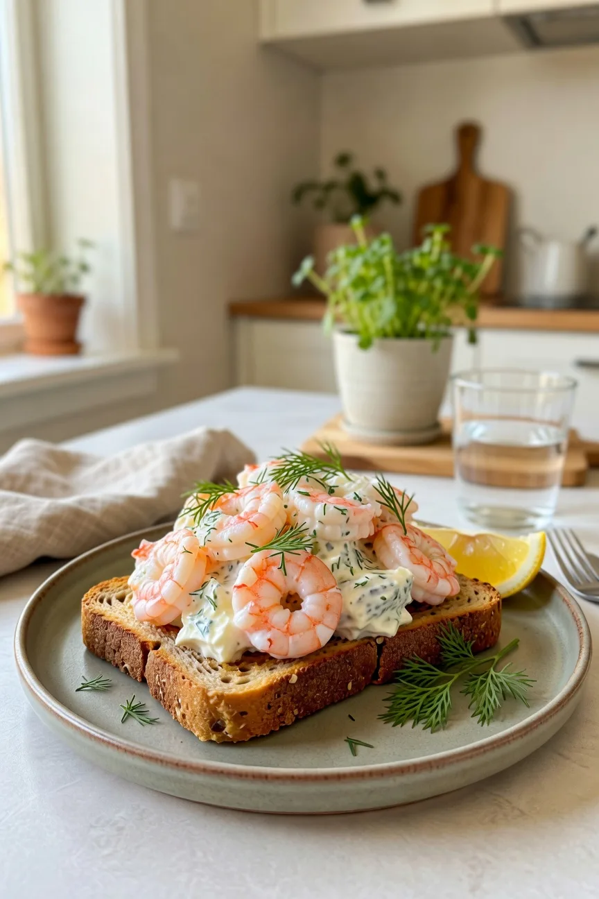 Toast Skagen med räkor och kvarg